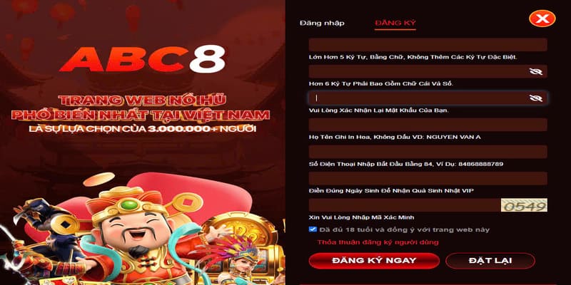 ĐĂNG KÝ ABC8 - MỞ RA CƠ HỘI CHINH PHỤC ĐỈNH CAO Dữ liệu kê khai tại nền tảng cần chính xác